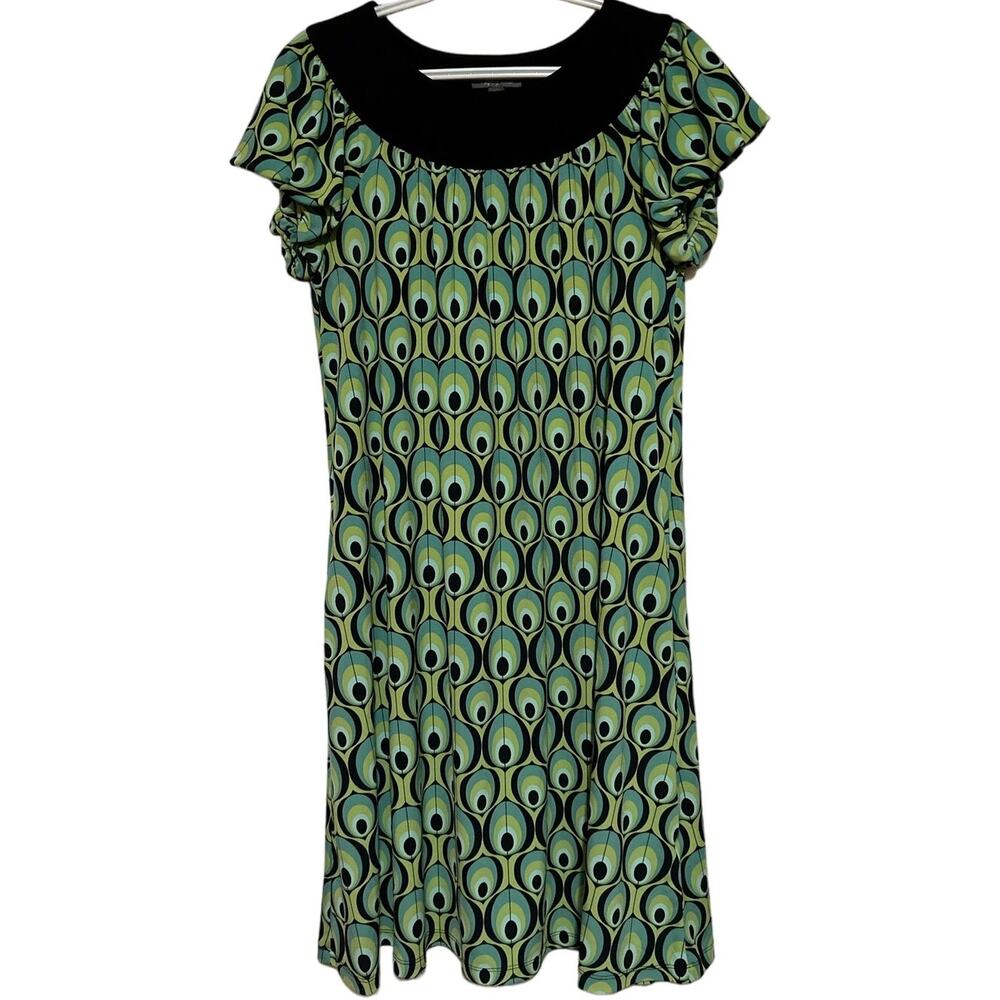 Apt. 9 Women's Stretch Short Sleeve Green Blue Peacock Dress w/Pockets‎ Size M
